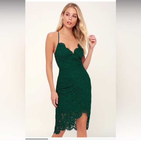 🌲✨🍸Lulu’s Flirting with Desire Forest Green Lace Bodycon Dress - S 🍸✨🌲 - Picture 2 of 8
